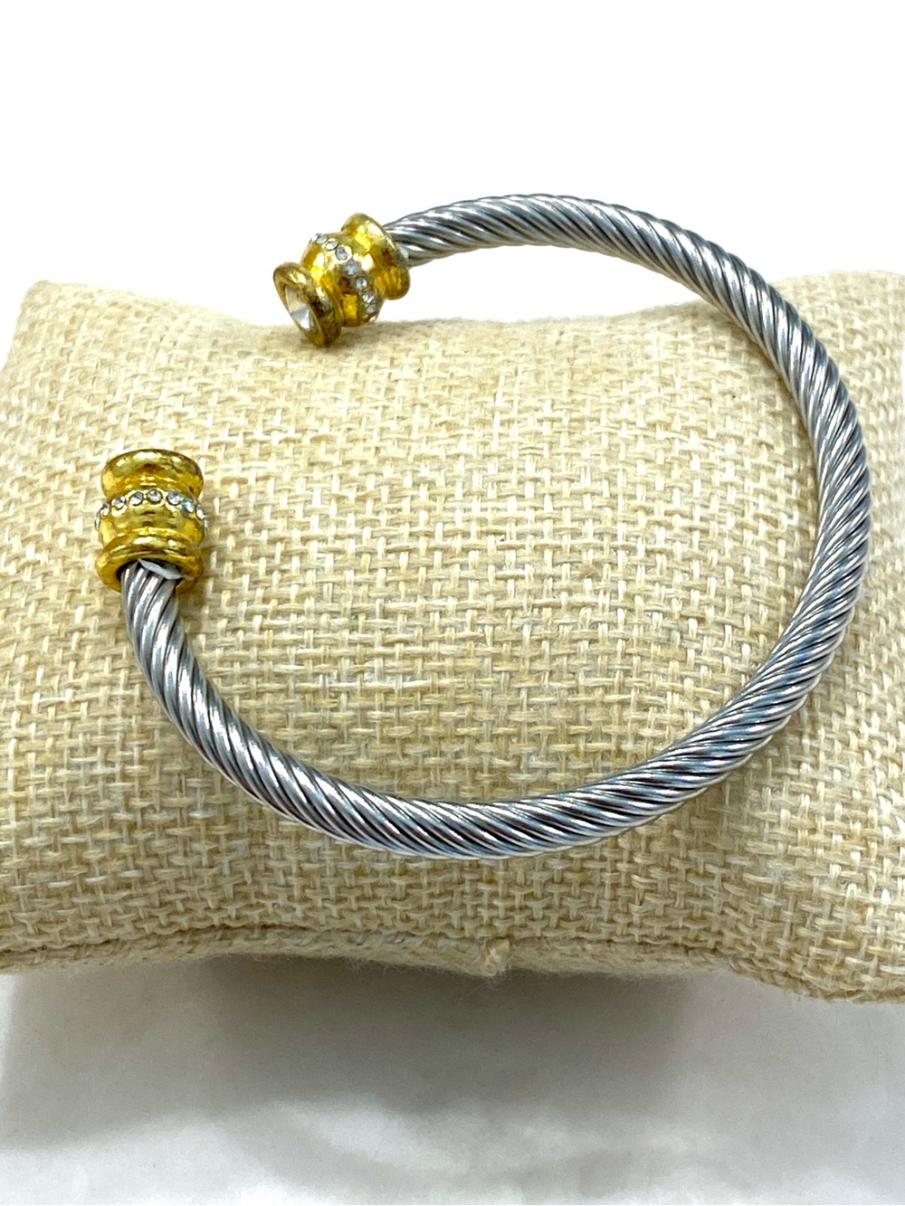 Gold Accent Steel Cable Cuff Bracelet - Women's Jewelry